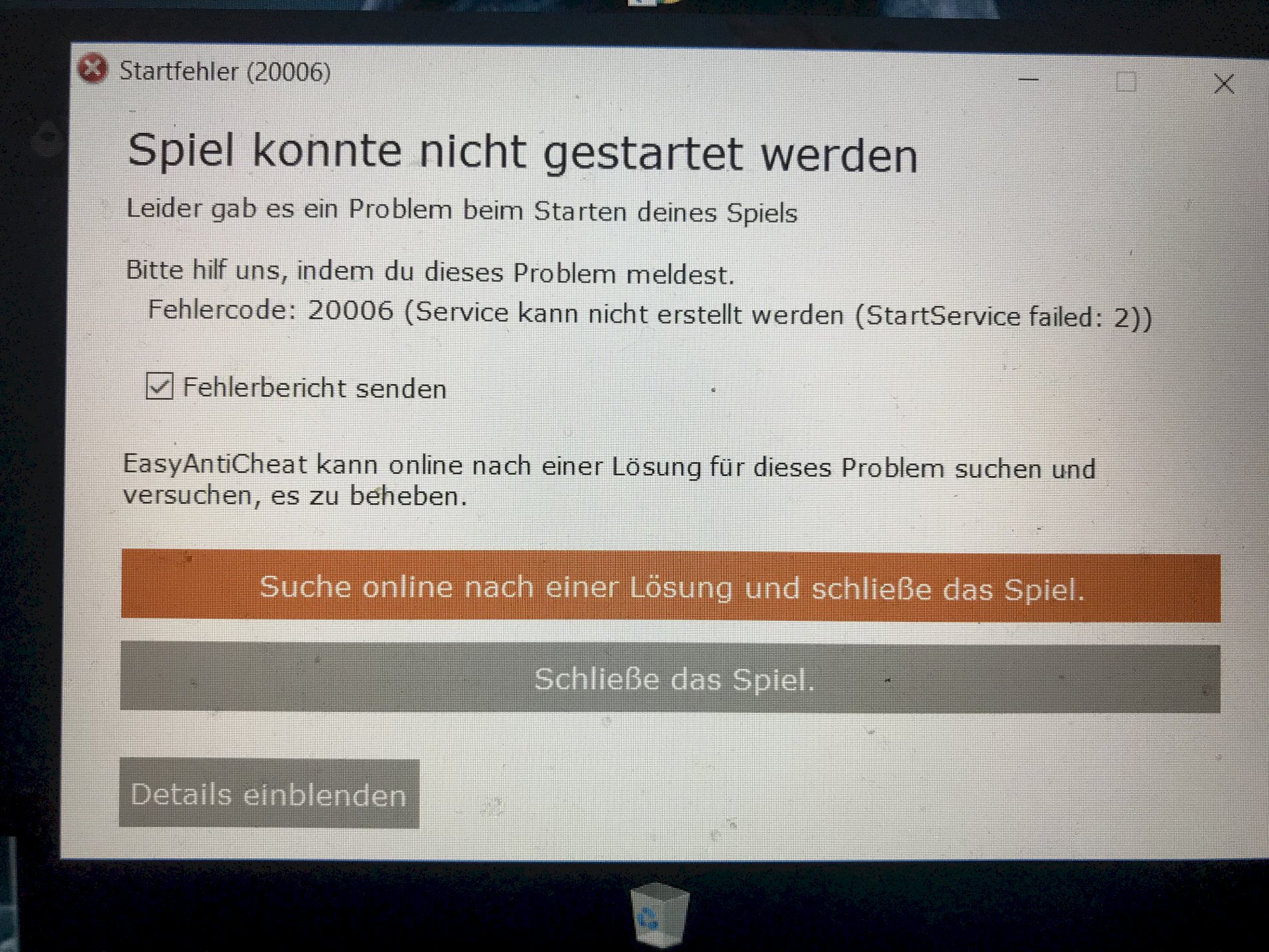 My fortnite does not start and there s an error message