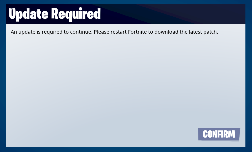 Fortnite update required