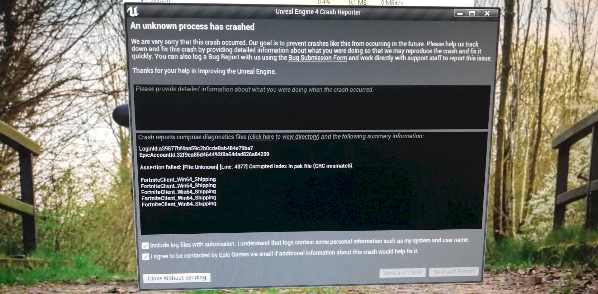 Fortnite to unknown process has crashed