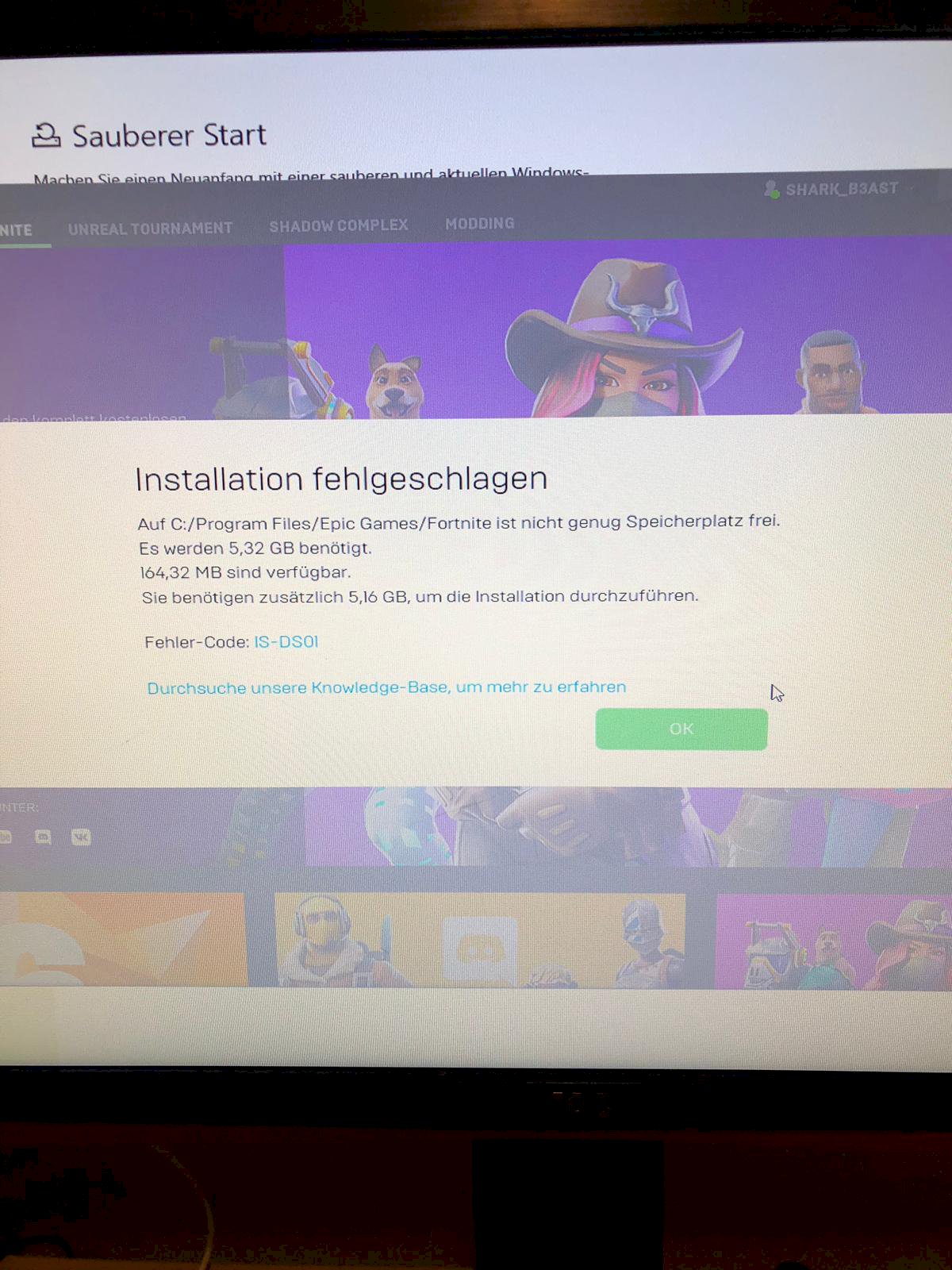 Fortnite installation failed